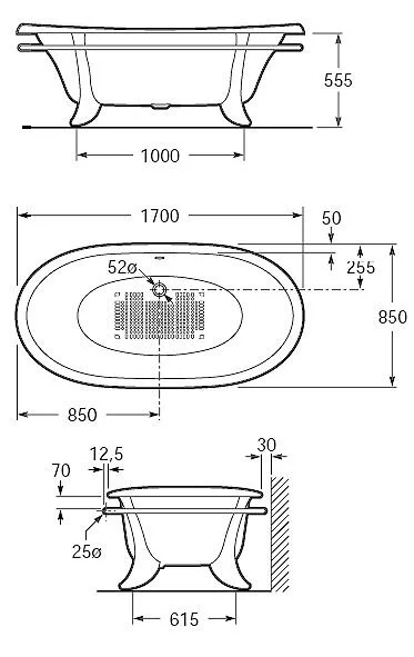 Чугунная ванна Roca Newcast 170х85 7233650000 белый