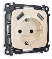 Розетка с заземлением и 2хUSB type A без рамки Ambrella Volt Quant MO309010