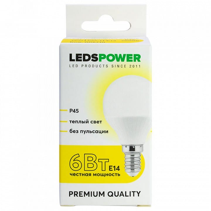 Лампа светодиодная LEDS POWER P45 E14 6Вт 3000K 006710