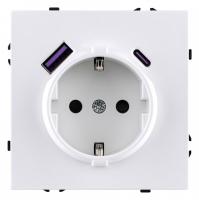 Розетка с заземлением и со шторкой и 2хUSB type A и C, без рамки Kollinger Eclipse EC-016WH