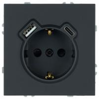 Розетка с заземлением и со шторкой и 2хUSB type A и C, без рамки Stekker Эмили 50218