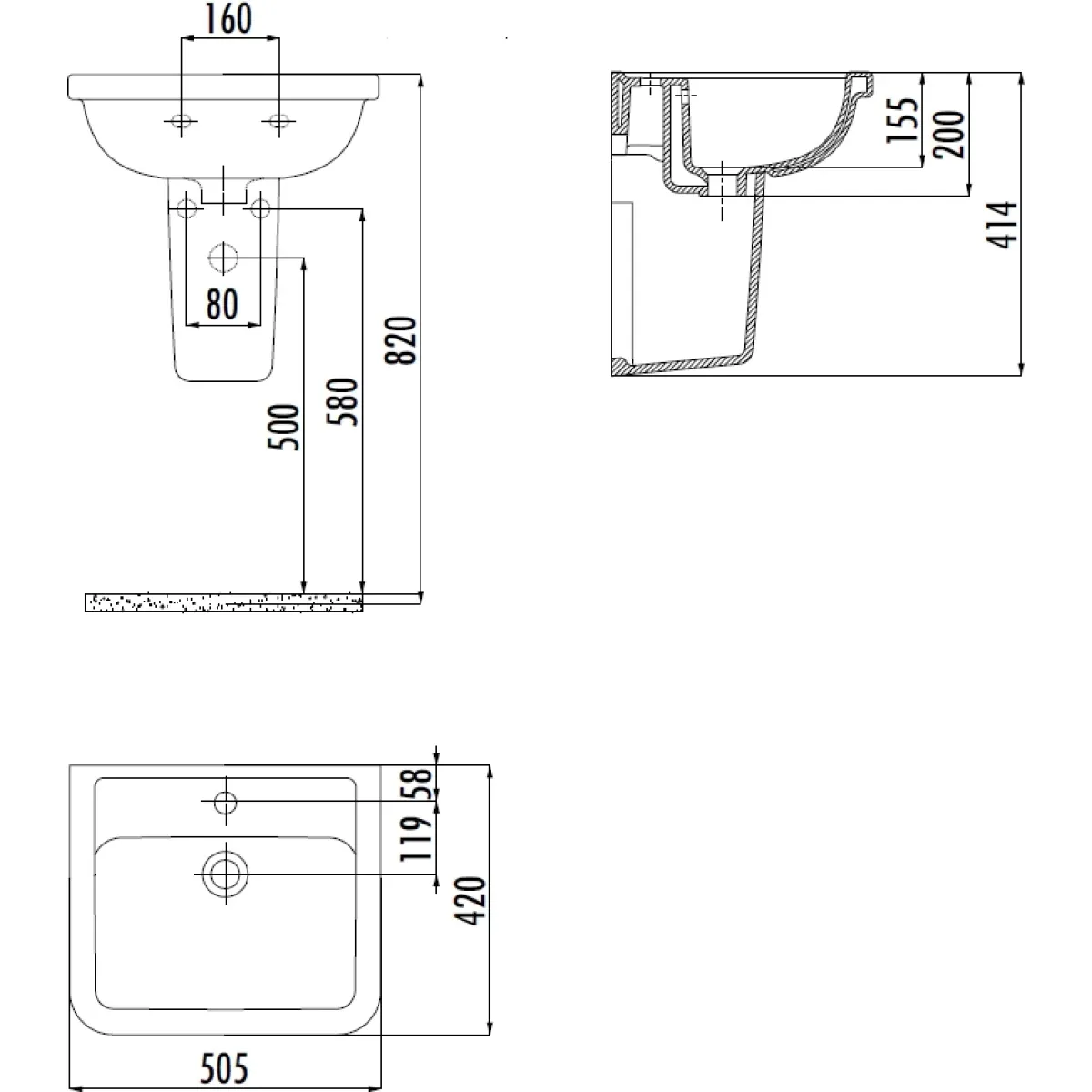 Раковина Creavit Key KY050-00CB00E-0000 50,5x42 см, подвесная, белый