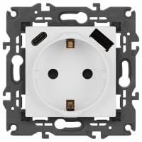 Розетка с заземлением и со шторкой и 2хUSB, без рамки Эра Эра Elegance 14-4108-01М