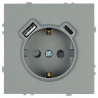 Розетка с заземлением и со шторкой и 2хUSB type A и C, без рамки Stekker Эмили 50219