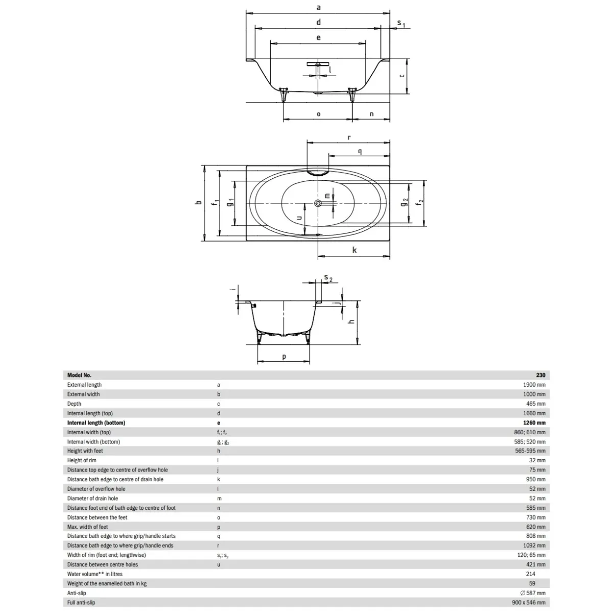 Ванна стальная Kaldewei Ellipso Duo 230 286000013001 190x100 см, с водоотталкивающим покрытием, альпийский белый
