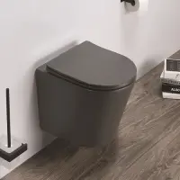 Унитаз подвесной CeramaLux B2330-2MDH безободковый, с сиденьем микролифт, серый матовый