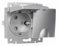 Розетка двойная влагозащищенная с заземлением и со шторками, без рамки с крышкой Werkel серебряные W1172206