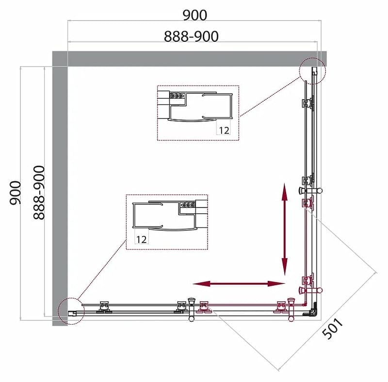 Душевой уголок BelBagno Uno 90x90 UNO-195-A-2-90-C-NERO черный матовый