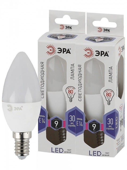 Лампа светодиодная Эра Стандарт E14 9Вт 6000K LED B35-9W-860-E14