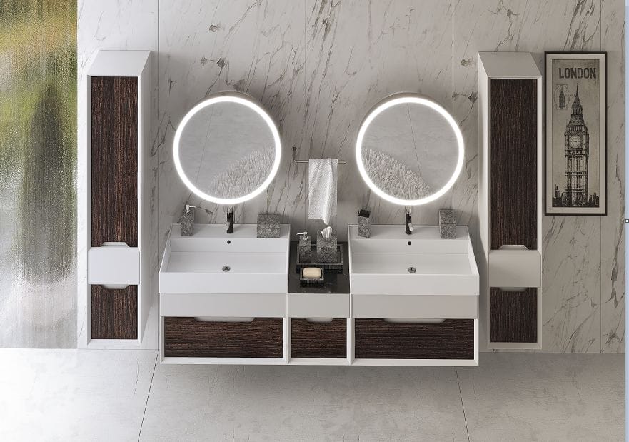Тумба с раковиной Bagno Piu Ventidue 80 белый матовый/орех матовый