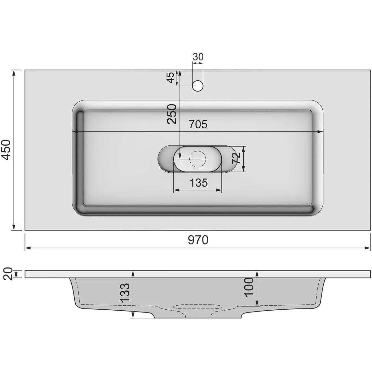 Раковина 97x45 см Jorno Modul Mol.08.100/W