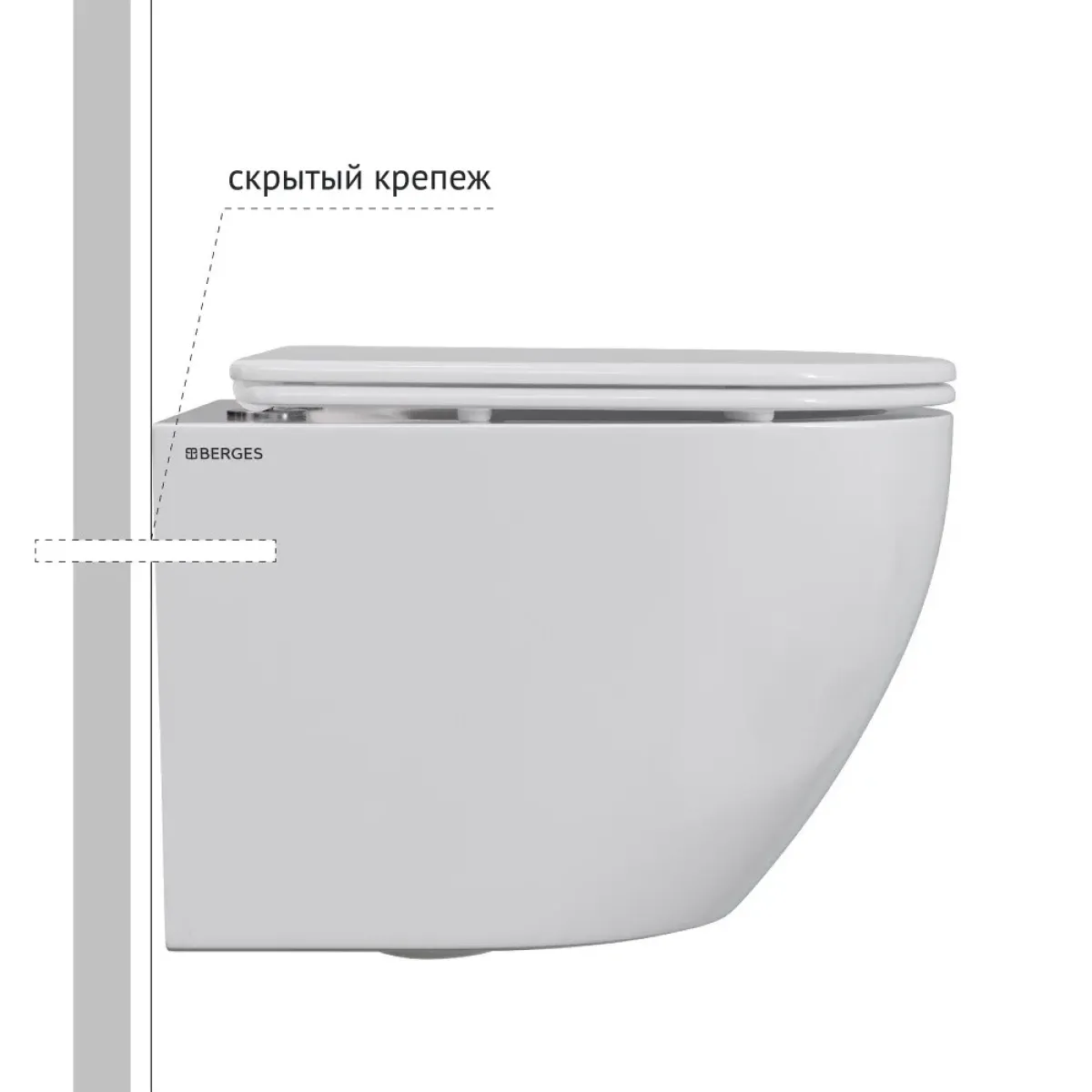 Унитаз подвесной Berges Okus 081127 безободковый, с сиденьем микролифт, белый