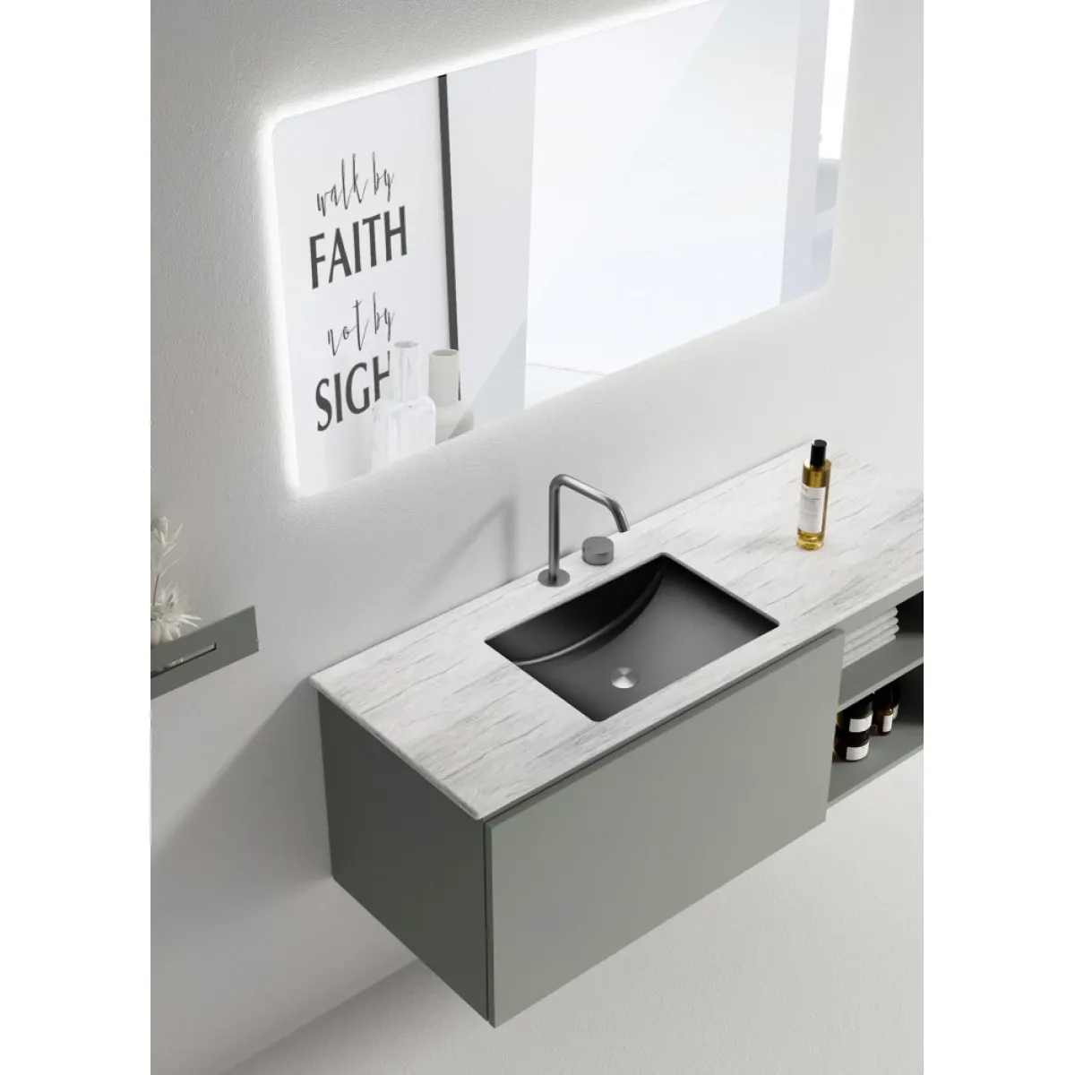 Раковина Abber Wasser Kreis AF2405MB 53x38 см, встраиваемая снизу, черный матовый