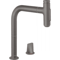 Смеситель для кухни hansgrohe Metris Select M71 200 2jet sBox 73818340 на 2 отверстия с вытяжным душем шлифованный черный хром