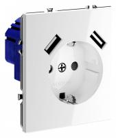 Розетка с заземлением и со шторкой и 2хUSB type A без рамки Voltum S70 VLS040401