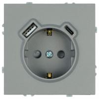 Розетка с заземлением и со шторкой и 2хUSB type A и C, без рамки Stekker Эмили 50219