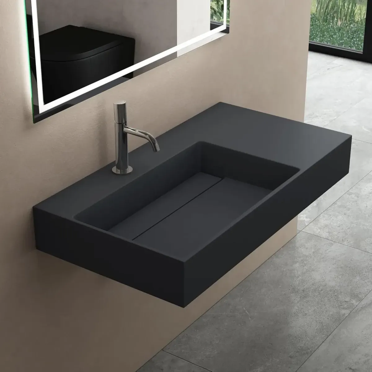 Раковина-чаша Rea Archi REA-U4304 89,5x48 см L, накладная, подвесная, серый матовый
