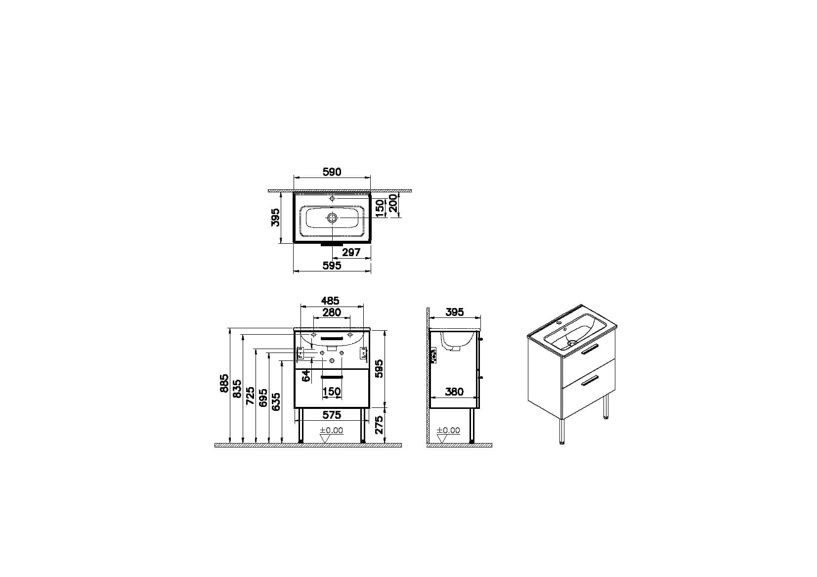 Тумба с раковиной Vitra Mia 60 67270 золотой дуб