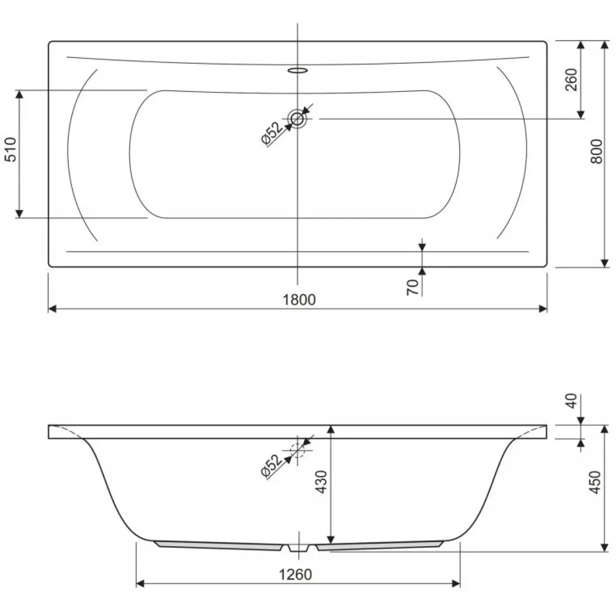 Акриловая ванна 180x80 см Cezares Arena ARENA-180-80-45