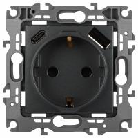Розетка с заземлением и со шторкой и 2хUSB, без рамки Эра Эра 12 12-4108-12