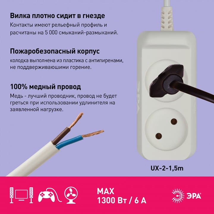 Удлинитель Эра  UX-2-1,5m