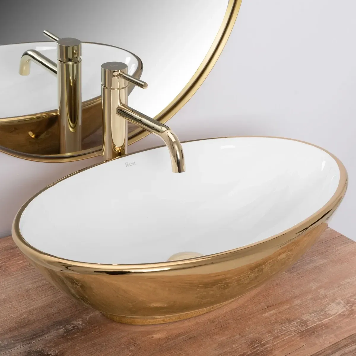 Раковина-чаша Rea Pamela REA-U6345 53x33 см, накладная, белый/золото