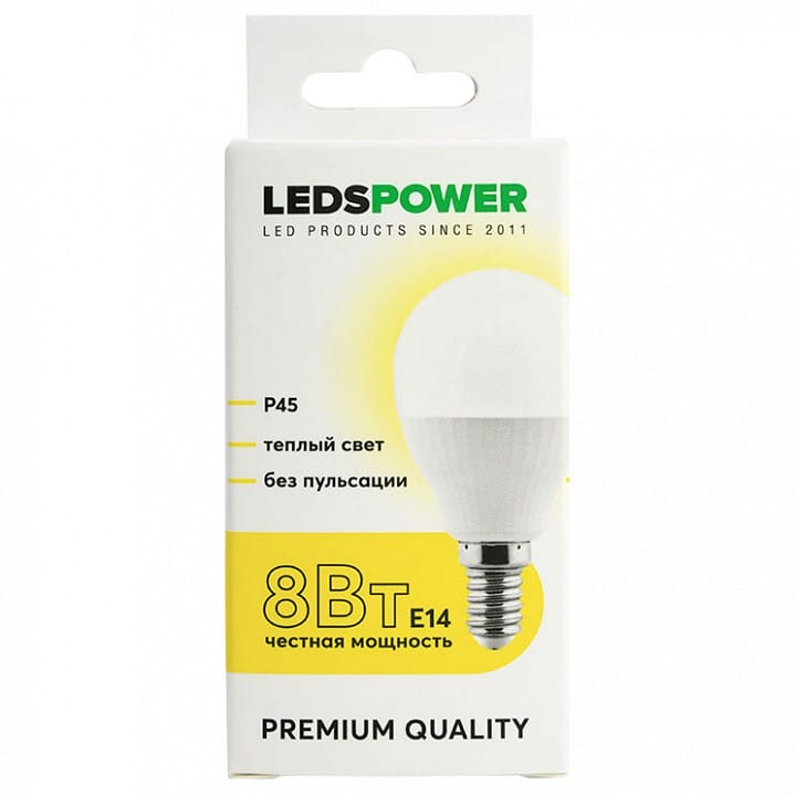 Лампа светодиодная LEDS POWER P45 E14 8Вт 3000K 006734