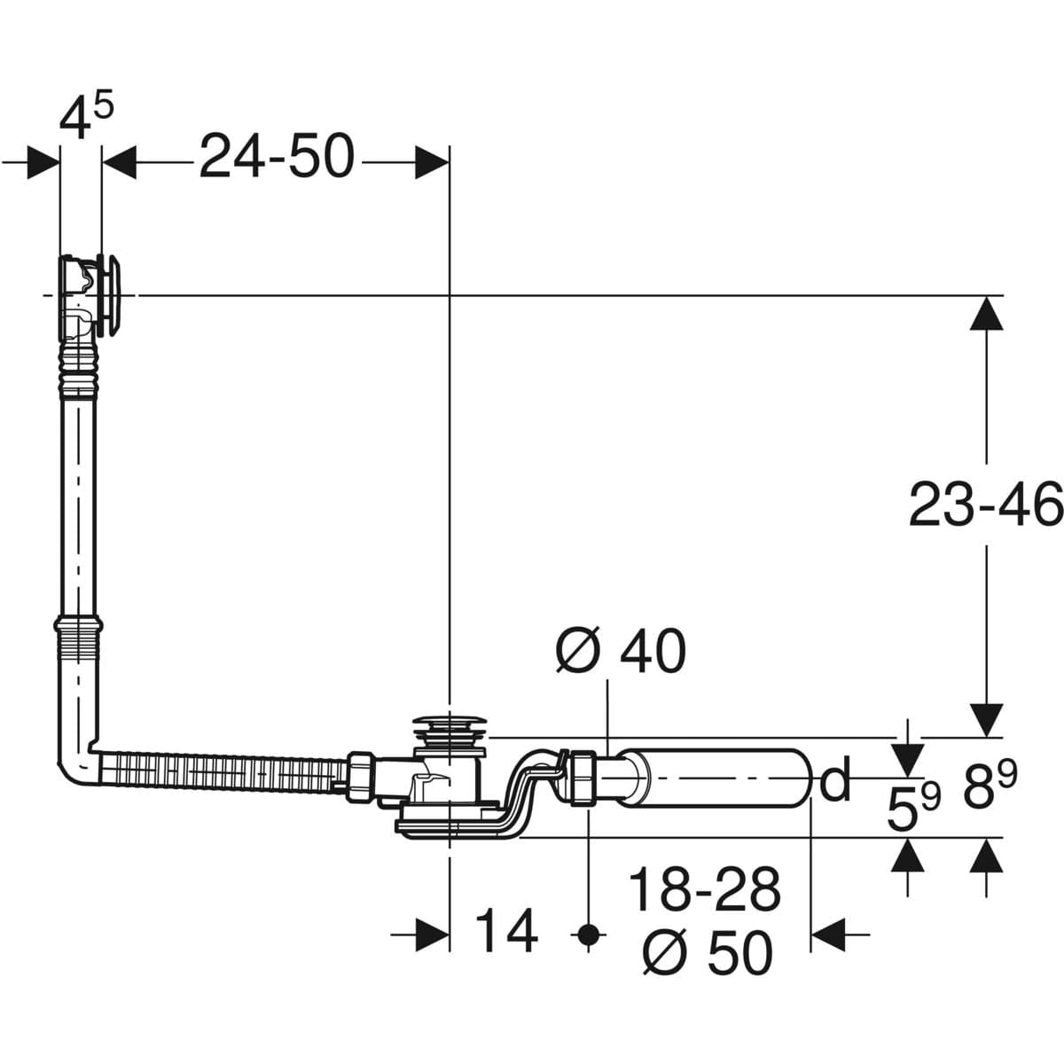 Слив-перелив для ванны Geberit Uniflex 150.756.21.6