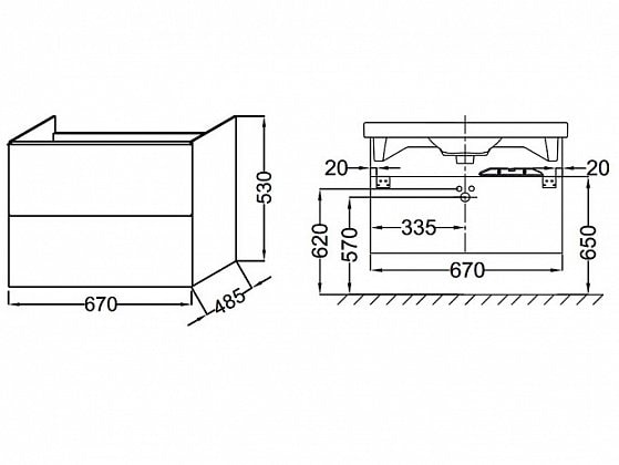 Тумба под раковину Jacob Delafon Odeon Up 67 EB890-E10 Квебекский Дуб