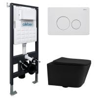Комплект унитаза с инсталляцией Abber Rechteck AC1201MB-AC0105-AC0121MW с белой матовой клавишей