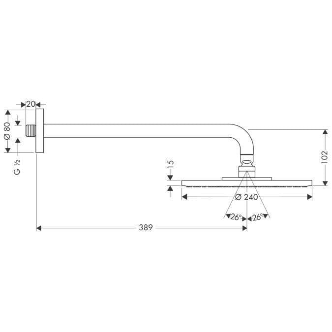 Верхний душ hansgrohe 240 1jet EcoSmart 27463000 9 л/мин с потолочным подсоединением хром