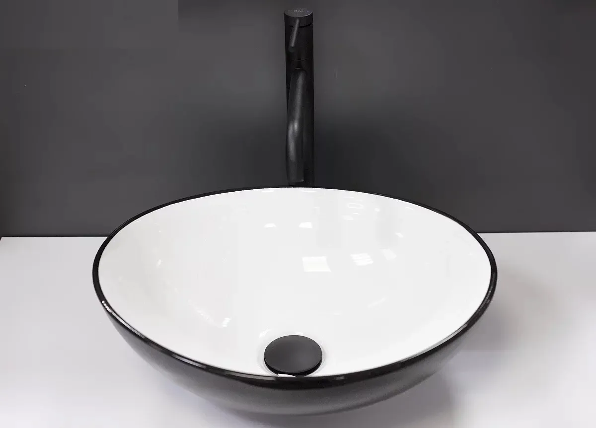 Раковина-чаша CeramaLux 7138BW 41,5x34,5 см, накладная, черный/белый