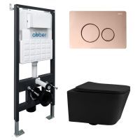Комплект унитаза с инсталляцией Abber Rechteck AC1201MB-AC0105-AC0121RG с клавишей смыва золото розовое
