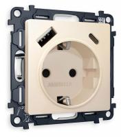 Розетка с заземлением и 2хUSB type A и C без рамки Ambrella Volt Quant MA330010