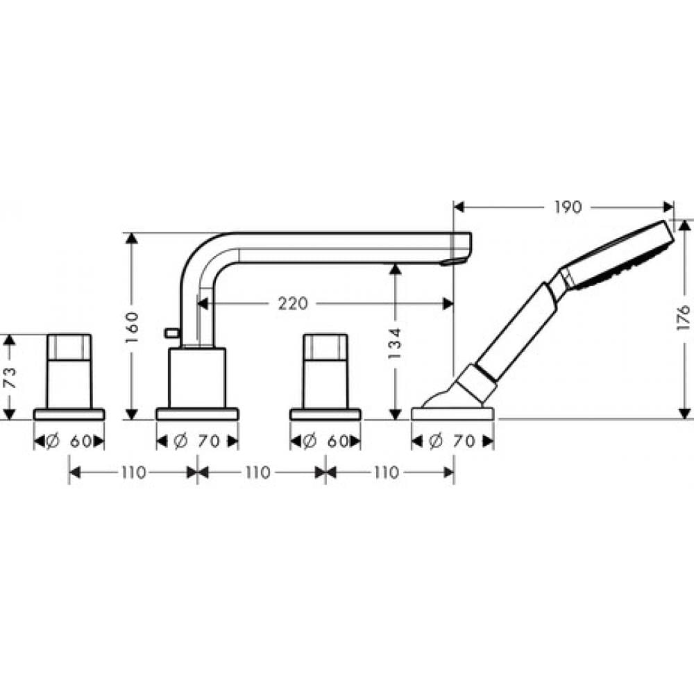 Смеситель на край ванны hansgrohe Metris S 31447000 на 4 отверстия излив 22 см хром
