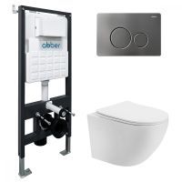 Комплект унитаза с инсталляцией Abber Bequem AC1100T-AC0105-AC0121NG с клавишей никель