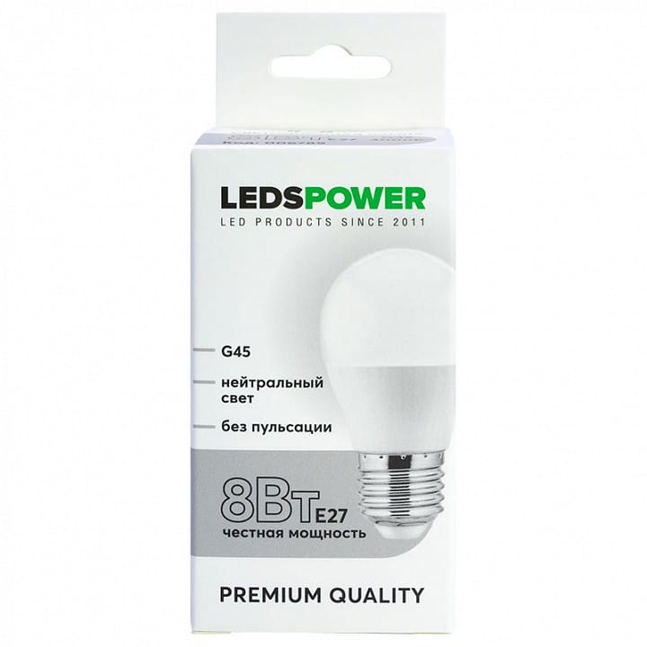 Лампа светодиодная LEDS POWER G45 E27 8Вт 4000K 006789