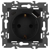 Розетка с заземлением и со шторкой и 2хUSB, без рамки Эра Эра Elegance 14-4108-05