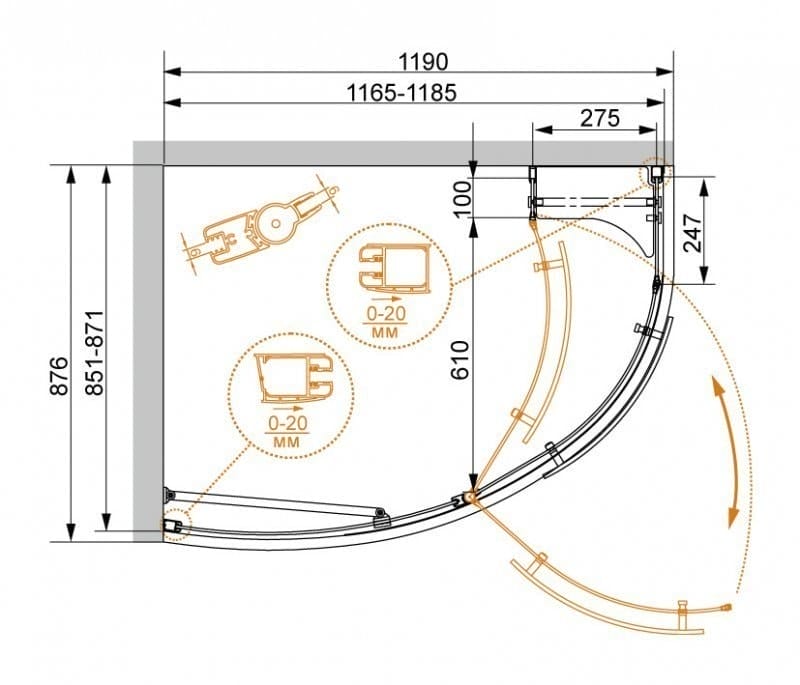 Душевой уголок Cezares ELENA-RH-1-120/90-C-Cr-L (ELENA-W-RH-1-120/90-C-Cr-L)