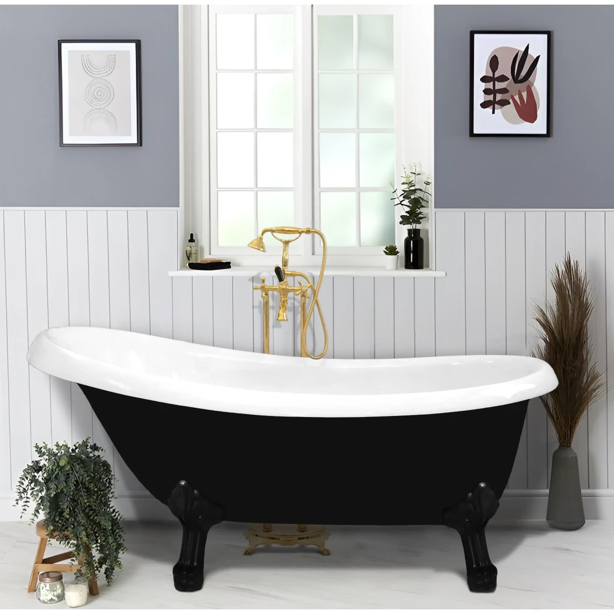 Акриловая ванна Ceruttispa Classic CT9975 157x77 см, отдельностоящая, черный матовый/белый