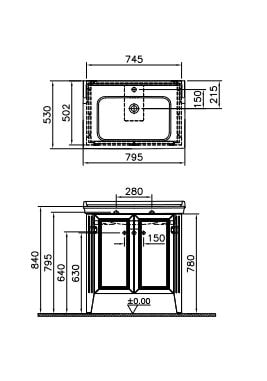 Тумба с раковиной Vitra Valarte 74.5 62154 матовый серый
