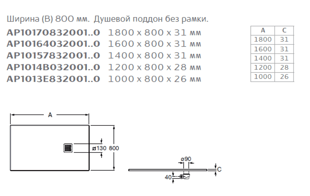 Душевой поддон Roca Terran 1400x800 AP10157832001400 черный с сифоном и решеткой