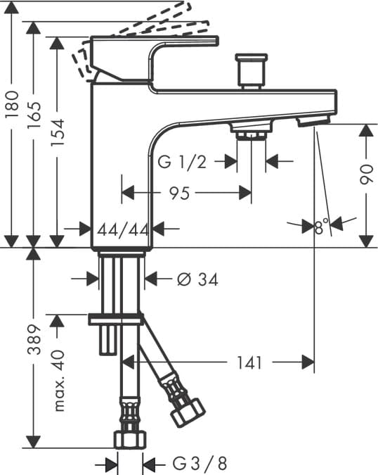 Смеситель для ванны и душа Monotrou hansgrohe Vernis Shape 71464000 хром