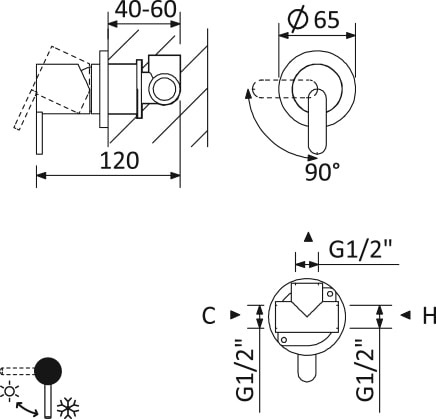 Смеситель для душа Cezares Leaf LEAF-DIM-L-NOP черный матовый