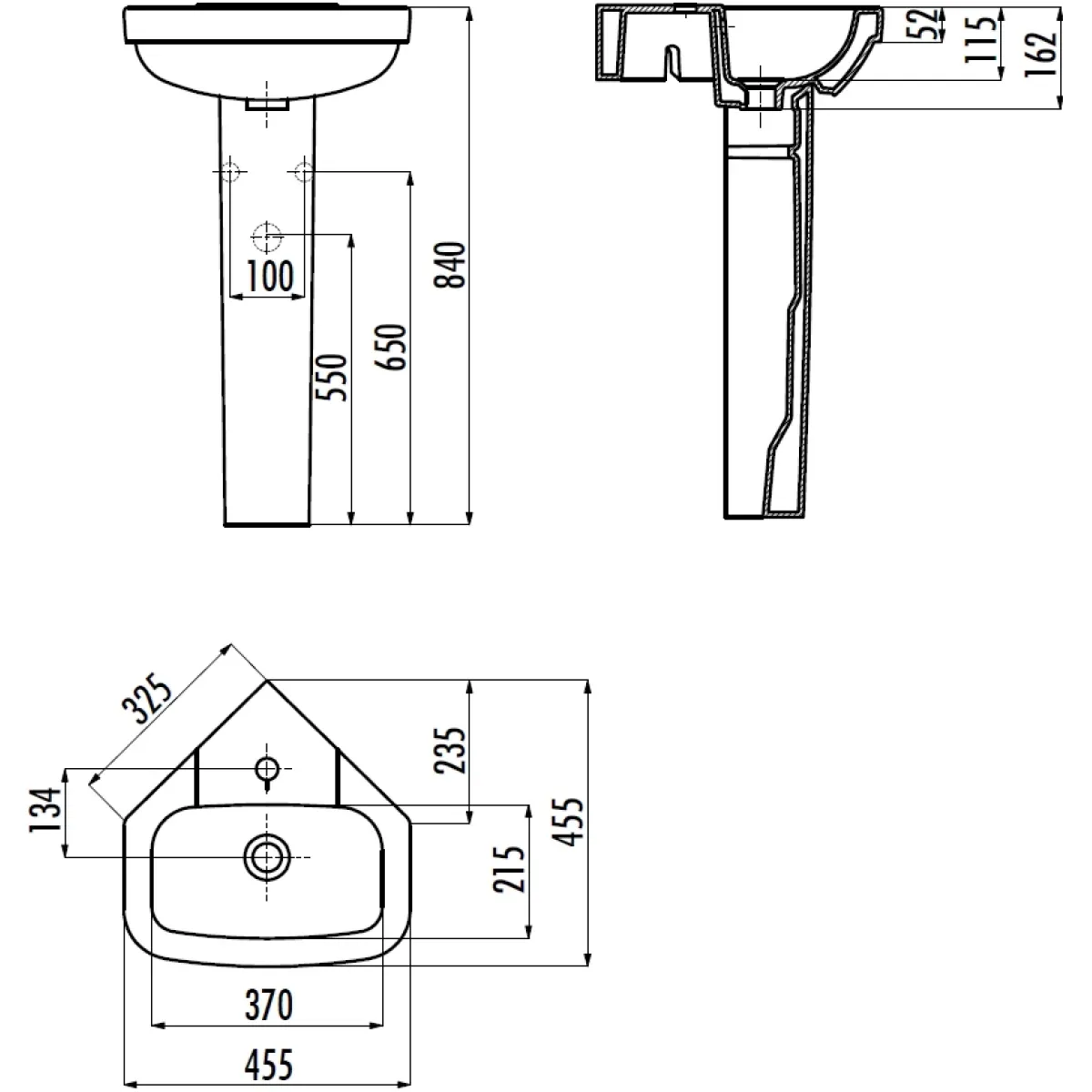 Раковина Creavit Corner VT145-00CB00E-0000 45,5x45,5 см, угловая, подвесная, белый