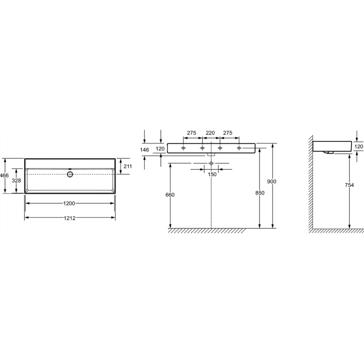 Раковина Jacob Delafon Vivienne EXBK102-00 121,2x46,6 см, накладная, подвесная, белый