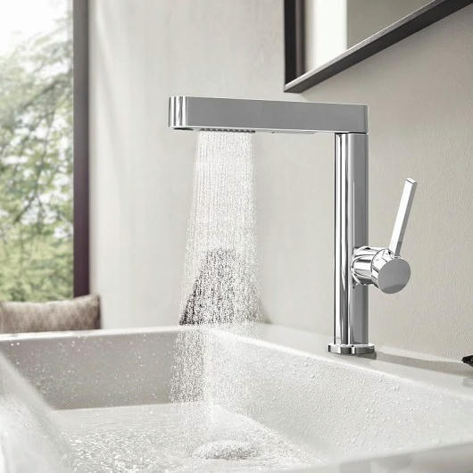 Смеситель для раковины hansgrohe Finoris 76063000 с вытяжным изливом со сливным клапаном Push-Open хром