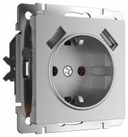 Розетка с заземлением и со шторкой и 2хUSB, без рамки Werkel  W1171506