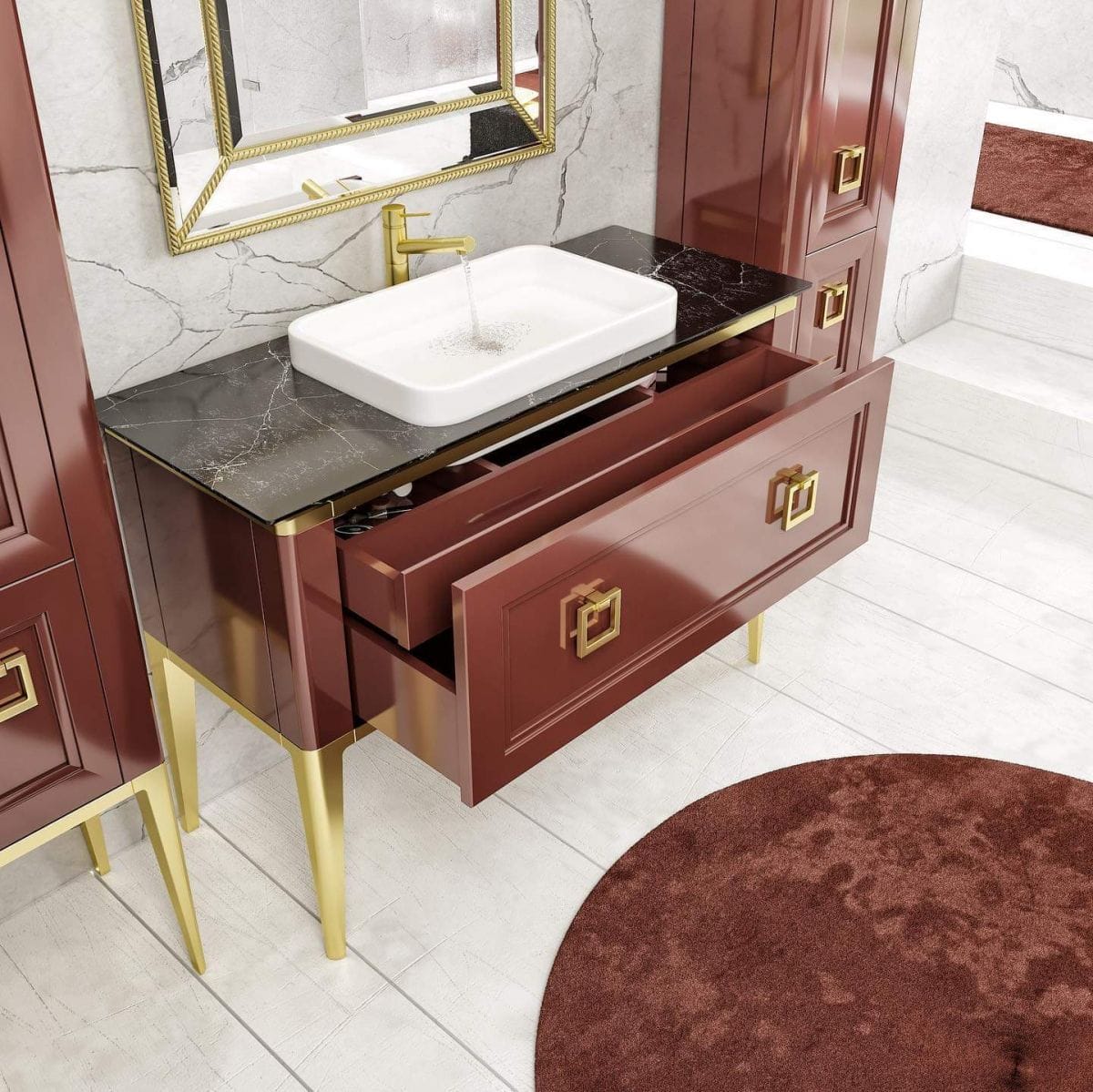 Тумба с раковиной Bagno Piu Tribeca 120 глянцевый кофе/золото