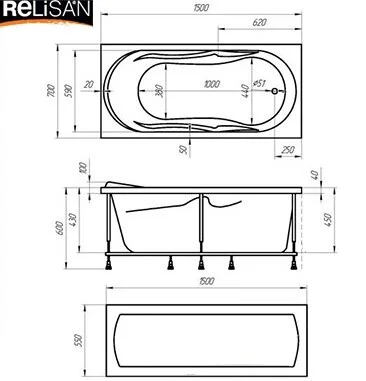 Акриловая ванна Relisan Daria 150х70 Гл000008875 белый